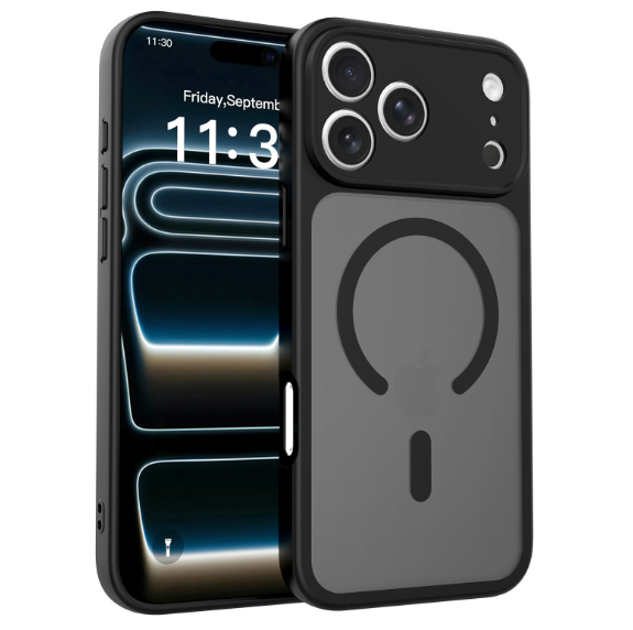 VRORKV MagSafe Compatible iPhone 18 Pro Max Case, 2-in-1 Shockproof Cover, TPU Bumper & Semi-Transparent Matte Anti-Fingerprint PC Back - Black