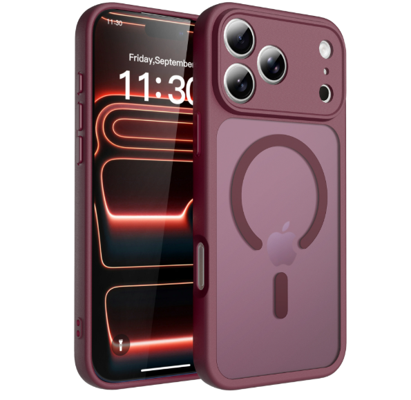 VRORKV MagSafe Compatible iPhone 18 Pro Max Case, 2-in-1 Shockproof Cover, TPU Bumper & Semi-Transparent Matte Anti-Fingerprint PC Back - Burgundy 