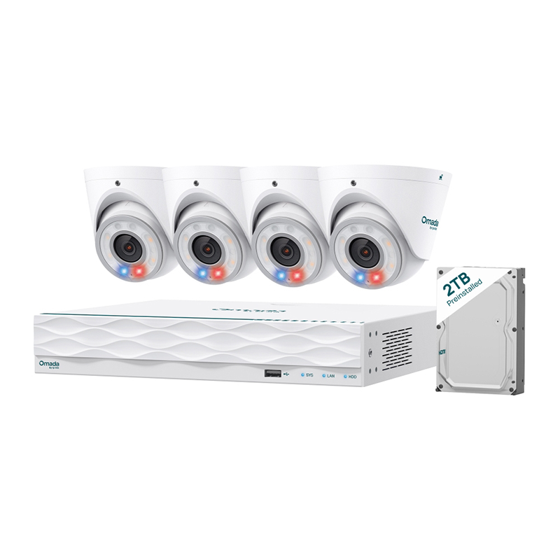 TP-Link Omada 8MP Turret PoE Security Camera System with 2TB HDD 4 Cameras with 16-Channel NVR (OMADA-T8S4-2T)