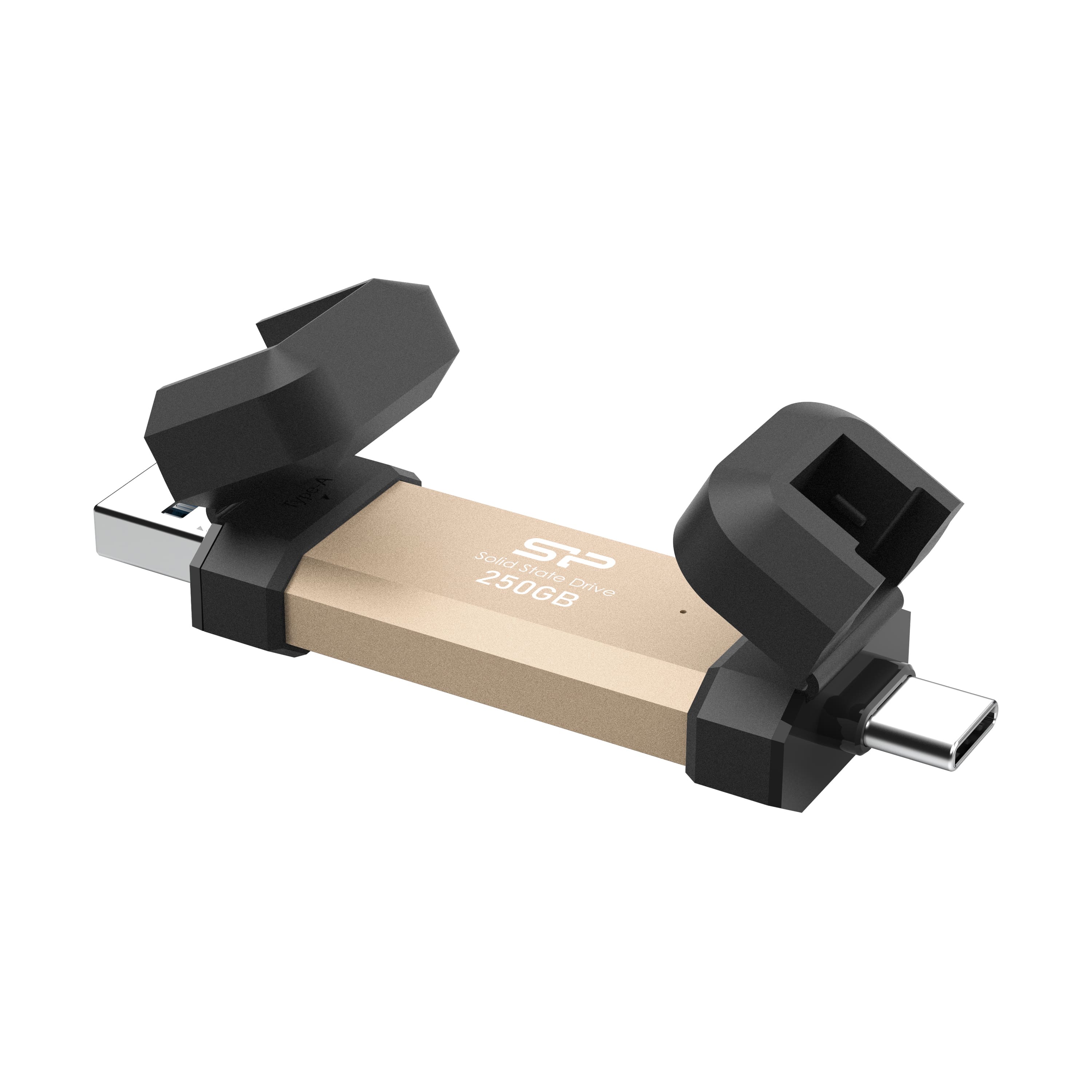 SP Silicon Power DS72 250GB Portable SSD - USB 3.2 Gen 2 Dual USB-C & USB-A - 1050MB/s, Gold - SP250GBUC3S72V1G