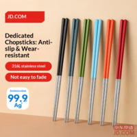 JD Chopsticks Home Tableware 316L Stainless Steel Colorful Shared Meal Chopsticks [Antibacterial Non-slip] 6 Pairs