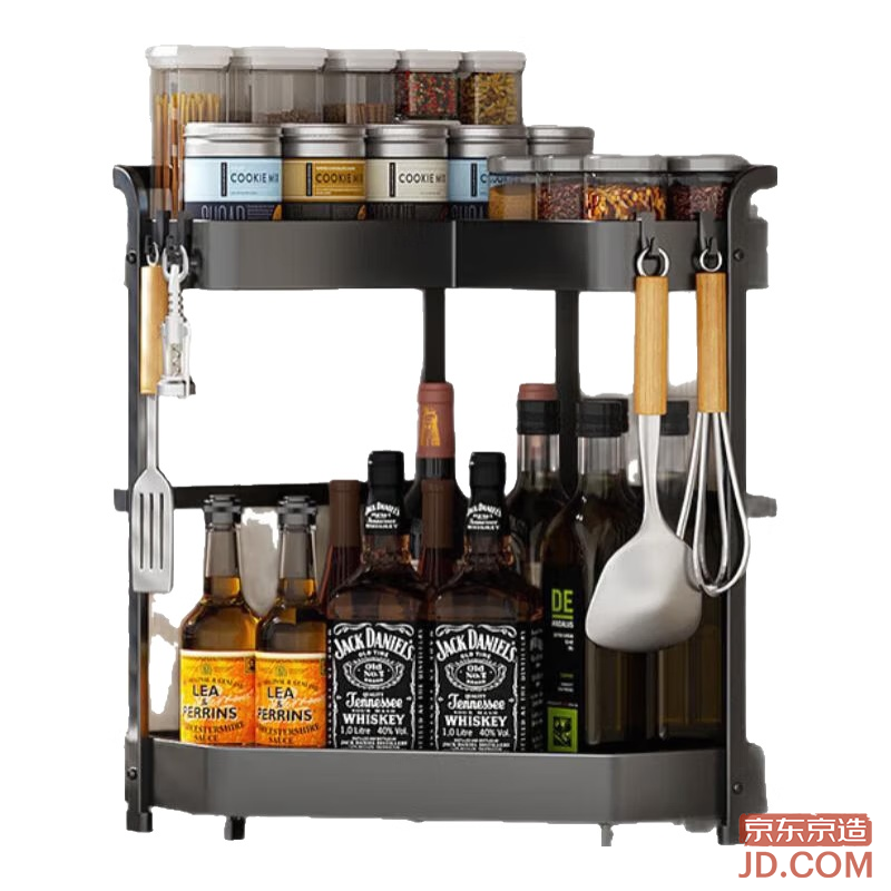 JD Kitchen Rack Corner Spice Rack Condiment Bottle Hook Large Capacity Counter Storage Basket
