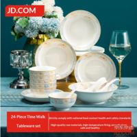 JD Full Dinner Set Plates Bowls New Home Ceramic Time Walk 24-Piece