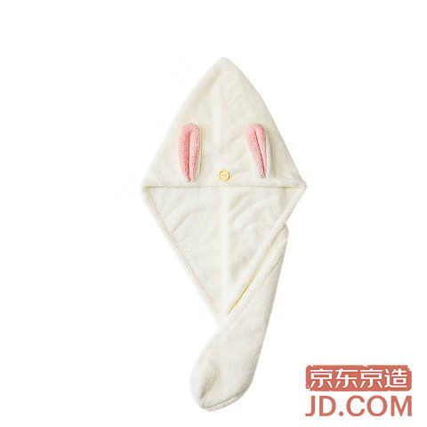 JD Thickened Dry Hair Cap, Large Ultra-Soft Comfortable Cartoon Ears, Super Absorbent Towel, Milk White