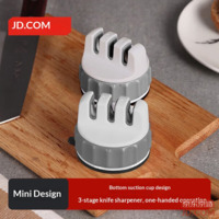 JD Knife Sharpener, Three-Stage Multi-Function Suction Knife Sharpener, Mini Gray White