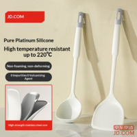 JD Silicone Kitchen Utensils, Non-Stick Cooking Spoon & Spatula with Stainless Steel Core (2 pcs set) - White