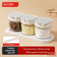 JD Spice Jar Set, Glass Salt Container, 3-Piece with Spoon and Tray