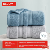 JD 90g Antibacterial Pure Cotton Towel A-class Soft Quick Dry Thick Xinjiang Cotton Face Towel 2pcs Blue+Gray