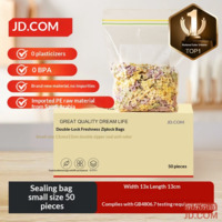 JD Sealable Food Grade Storage Bag, Small, Double Zipper, Self-Sealing for Camping BBQ, 13*13cm (50 pcs)