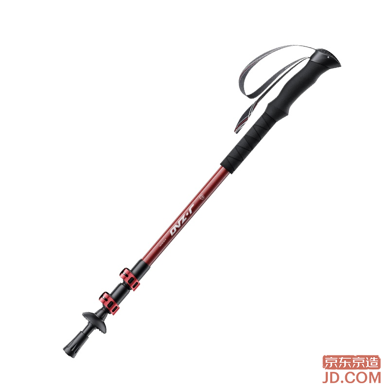 JD Summit 7 Series Aluminum Trekking Pole, 3-Section Metal Lock, Outdoor Hiking Telescopic Cane, Red