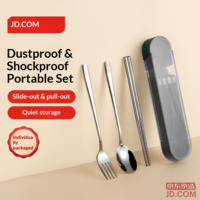 JD Chopsticks Student Cutlery 304 Stainless Steel Spoon Fork Portable for Work and School