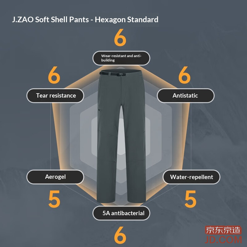 JD Men's Outdoor Elastic Windproof Stretch Waistband Softshell Gel Temp-Control Pants Black S