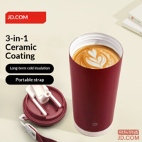 JD Insulated Cup Dual Lid Coffee Mug [Ceramic Liner-316 Stainless Steel] Red 500ml