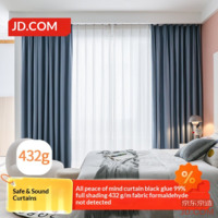 JD Black Vinyl Light Blue Curtains 99% Blackout for Bay Window Bedroom Hook Style, 2m Wide*2.7m High