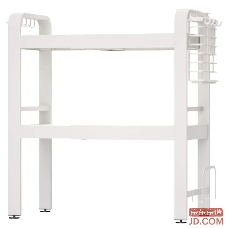 JD Microwave Oven Rack Expandable with Cutting Board Storage, Kitchen Cooking Utensils [Three-Tier White]