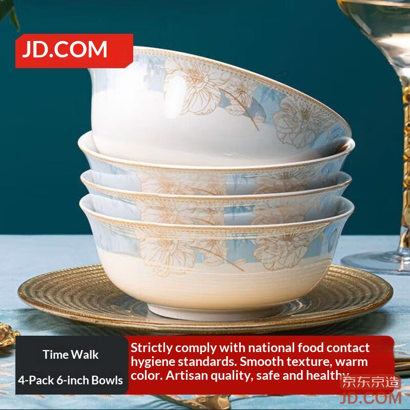 JD Dinnerware Set 'Moving House' Ceramic Soup Bowl, Time Walk Series, 6-Inch Noodle Bowl *4