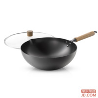 JD Wok Iron Frying Pan Flat Bottom 34cm for Induction & Gas Stove [Healthy No Coating] Imported Extreme Iron