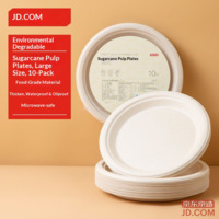 JD Disposable Plates Bowls Tableware Large Food Grade BBQ Camping Paper Plates 9 inches [10 pcs]