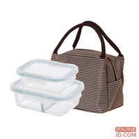 JD high borosilicate heat-resistant glass food containers, lunch box, microwave-safe, set of 2