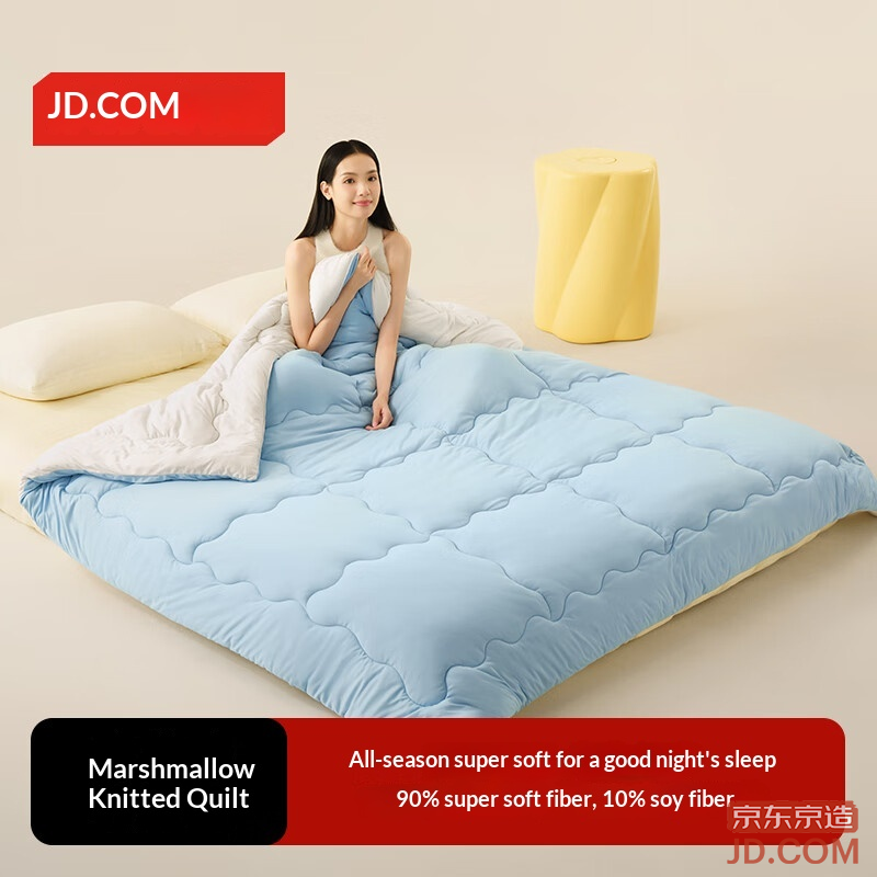 JD Cotton Candy Knit Quilt Soft A-Class 10% Soy Fiber All-Season Blanket 1.5x2m Blue White