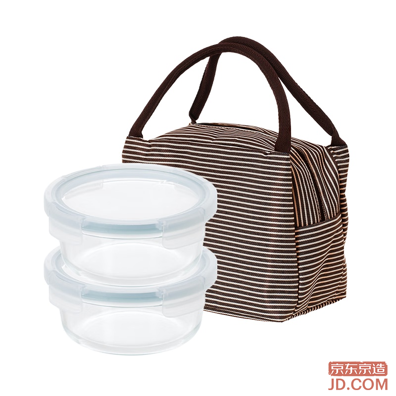 JD Borosilicate Heat-Resistant Glass Food Storage Box Lunch Box Microwavable Food-Grade Contact Round Set of 2, 620mL