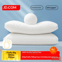 JD Big White Pillow 100% Original Healthy Fiber A-Class Antibacterial Pillow Core Washable Double Pillow Pair