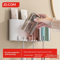 JD Air Series Toothbrush Holder No-Drill Rinsing Cup Bathroom Wall-Mounted Brushing Cup Set with Three Cups
