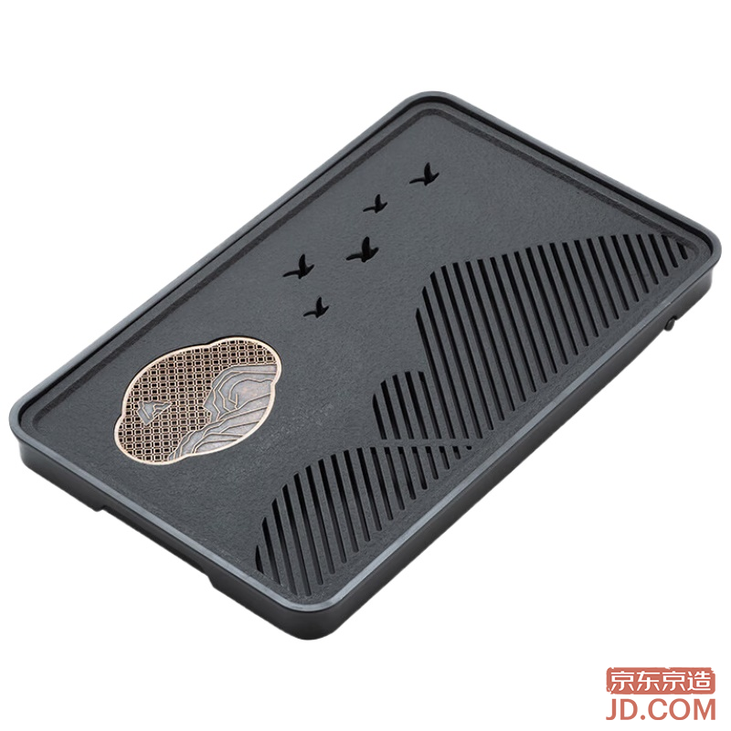 JD Tea Tray with Drainage, Faux Black Goldstone, Home & Living Room Decor, Medium