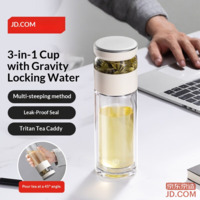 JD Glass Cup Universal Tea Water Separation Cup Tea Infuser Double Layer Men's Moonlight Silver 330ml