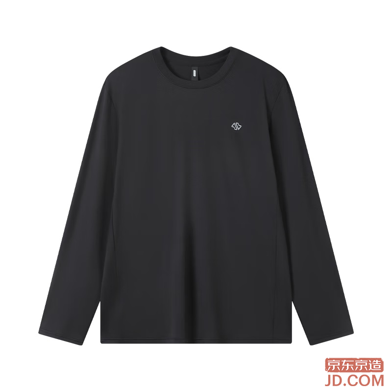 JD Men's Sports T-Shirt Round Neck Long Sleeve Sun Protection Quick Dry Base Layer Running Fitness Outdoor Black L