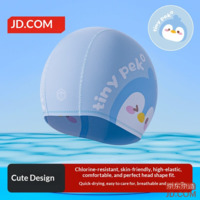 JD Kids Swim Cap, Soft & Comfortable, Cute Cartoon Print Hat for Boys & Girls, Quirky Blue