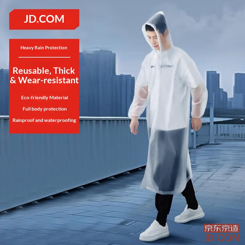 JD Disposable Transparent Full-Body Adult Raincoat Poncho for Outdoor Riding, Hiking, Mountaineering