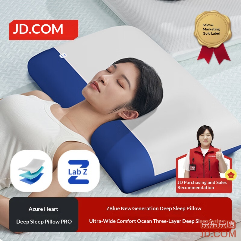 JD Z Blue Heart Pillow 2nd Gen Deep Sleep PRO Slow Rebound Memory Foam Neck Support Pillow