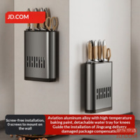 JD Kitchen Storage Rack No-Drill Wall-Mounted Knife Holder Aluminum Large Multi-Function Drain Storage Box