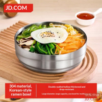 JD 304 Stainless Steel Bowl Large Soup Bowl Double Layer Insulated Dinnerware Noodle Bowl 18CM Ramen Bowl Salad Bowl