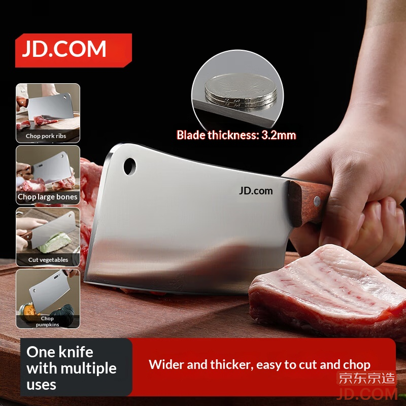 JD 3 Series+Kitchen Knife Bone Cleaver, Home Slicer, Thicker, Heavier, Better Chopping [Non-Curling Edge]