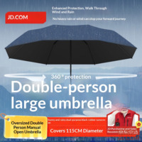 JD Black Warrior Plus Umbrella Manual Business Large Manual Open-Close Rain/Sun Umbrella Navy Blue 25-inch 115cm