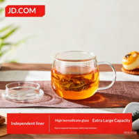 JD Glass Cup Double-layer Glass Tea Water Separation High-temp Resistant Tea Cup Large Capacity 500ml