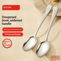 JD Spoon Soup/Food Spoon 304 Stainless Steel Cutlery Western Pointed Spoon [Widened Handle] 2-pack