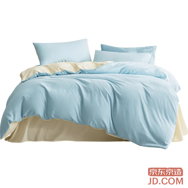 JD Refreshing Small Bamboo Fiber 4-piece Set A-class Jacquard Sheet Bedding Set 1.8m Bed Stream Blue