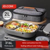 JD Lunch Box 316L Stainless Steel Bento for Office Workers and Students, Microwaveable 2L with Chopsticks, Spoon + Insulated Bag