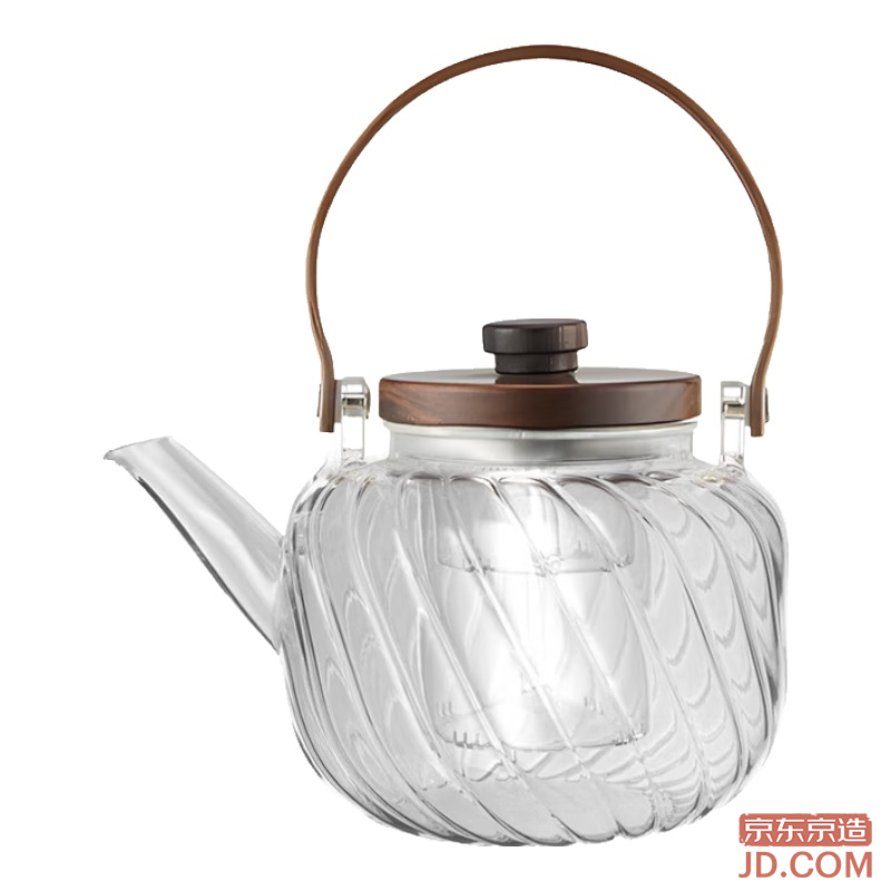 JD Teapot, Steaming and Boiling Dual-use Glass Tea Set, Walnut Handle Kettle 900ml