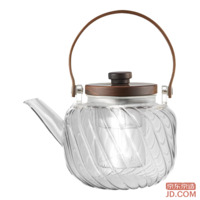 JD Teapot, Steaming and Boiling Dual-use Glass Tea Set, Walnut Handle Kettle 900ml