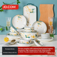 JD Dinnerware Set, Bowls Plates Ensemble, Housewarming Ceramic Set for Home, 'With You All the Way' 36 Pieces
