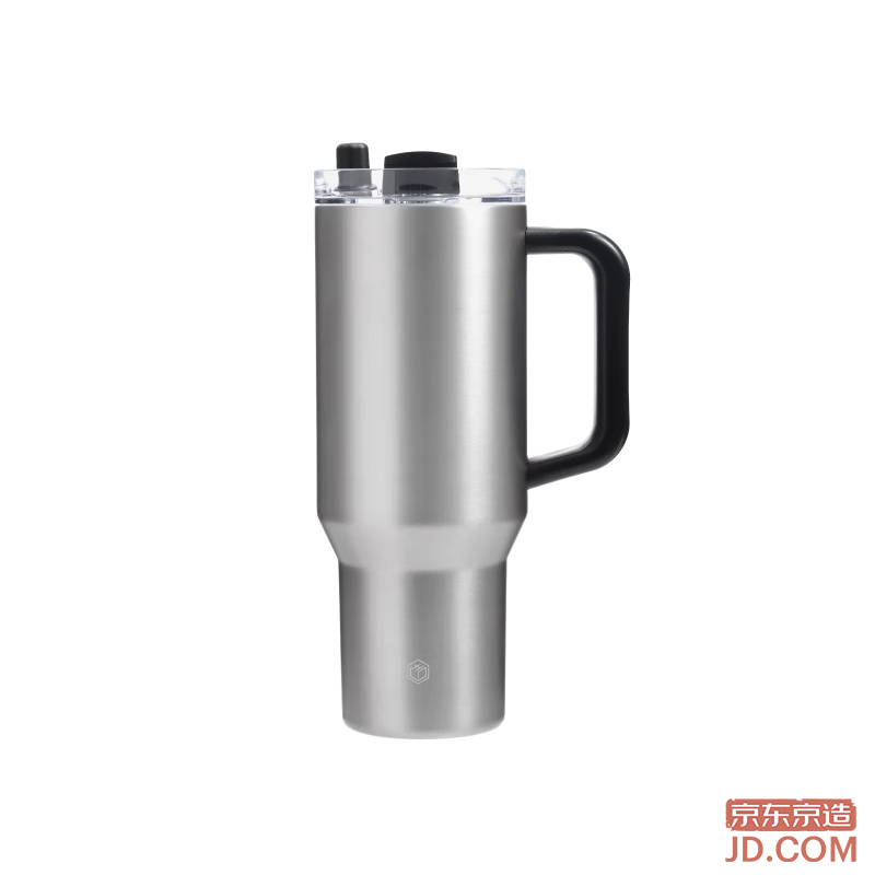 JD Insulated Cup with Straw, Large 316L Stainless Steel Ice Cup, Unisex Giant Water Bottle 1.2L, Metallic Gray