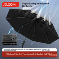 JD Black Warrior PLUS Typhoon Umbrella, Windproof, Reinforced, Anti-flip, Double, 3-fold, 23-inch, 102cm