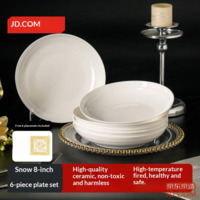 JD Plate Tableware for Steak & Western Cuisine, Ceramic Fruit Plate, 8-inch 'Like Snow' Plate *6