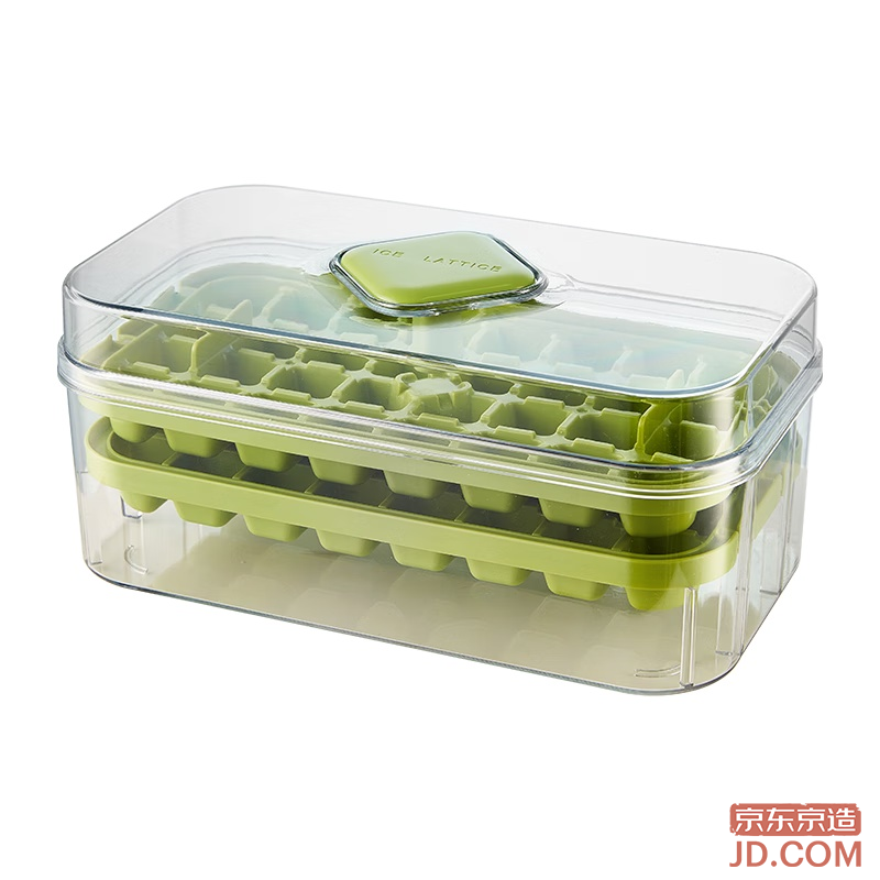 JD Ice Cube Tray, Ice Making Mold, Ice Box, Kitchen Tool with Ice Scoop (Double Layer, 64 Cubes)