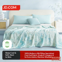 JD 100% Silk Cool Touch Quilt, Washable Summer Quilt, No Cover Needed, Air-Conditioning Blanket, Yunyao Lily/Blue 1.5x2.0m
