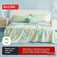 JD 100% Silk Cooling Quilt Washable Summer Quilt No Cover Needed Air Conditioning Quilt, Yun Yao Lily/Green 1.5x2.0m